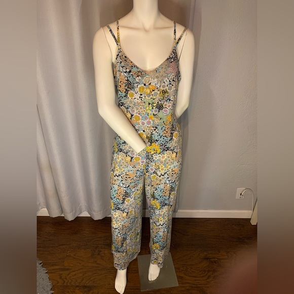 Dark floral print spaghetti strap jumpsuit - Picture 1 of 2